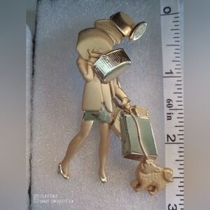 Gold and Silver Shopping Lady Brooch